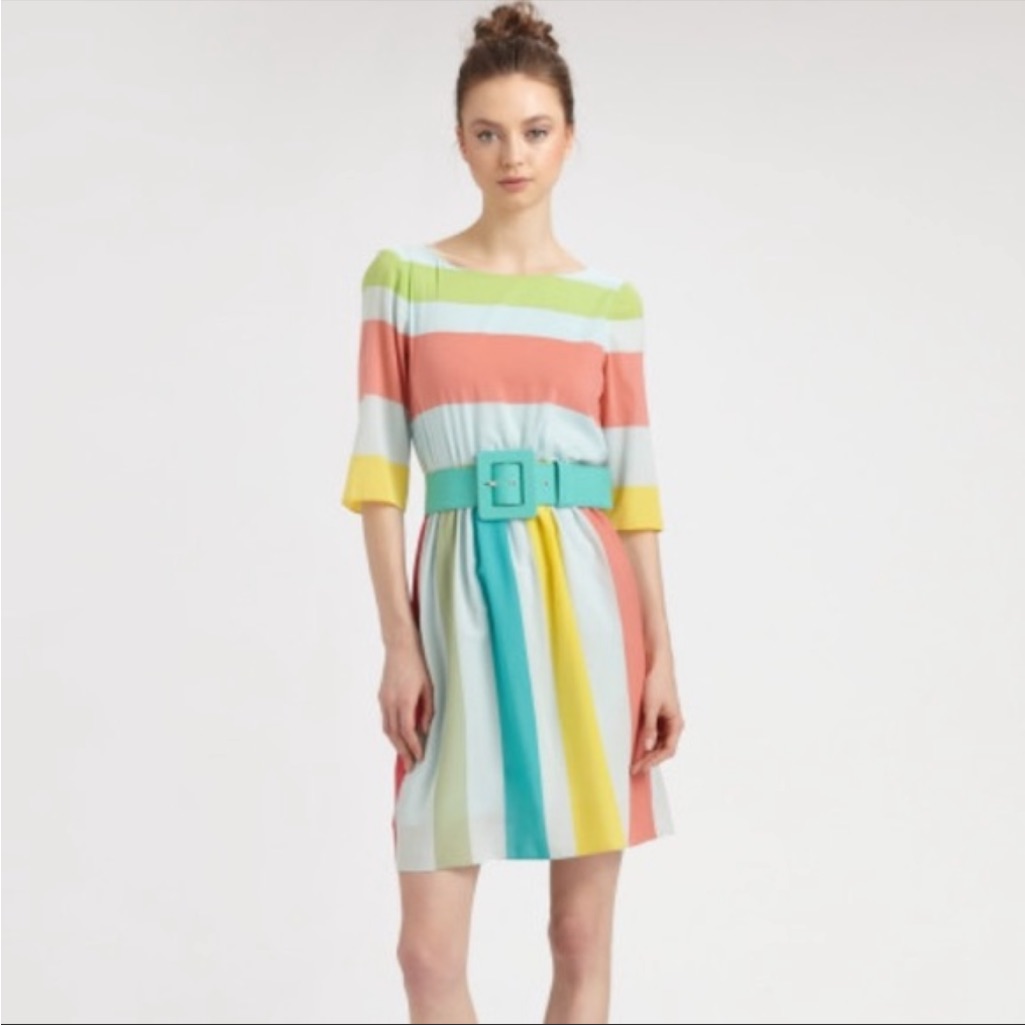 Alice & Olivia Anita Striped Silk Half Sleeve Dress Small